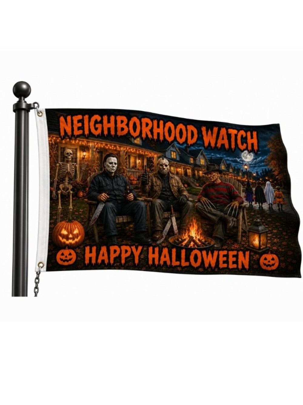 Halloween Neighborhood Watch Flag Funny Horror Halloween Decor Outdoor Yard Gift